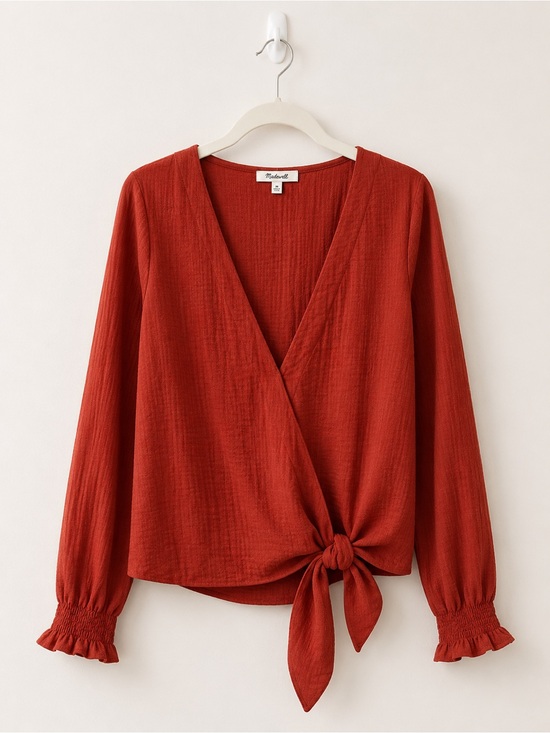 Madewell Tops - Madewell Rust Tie-Front V-Neck Blouse